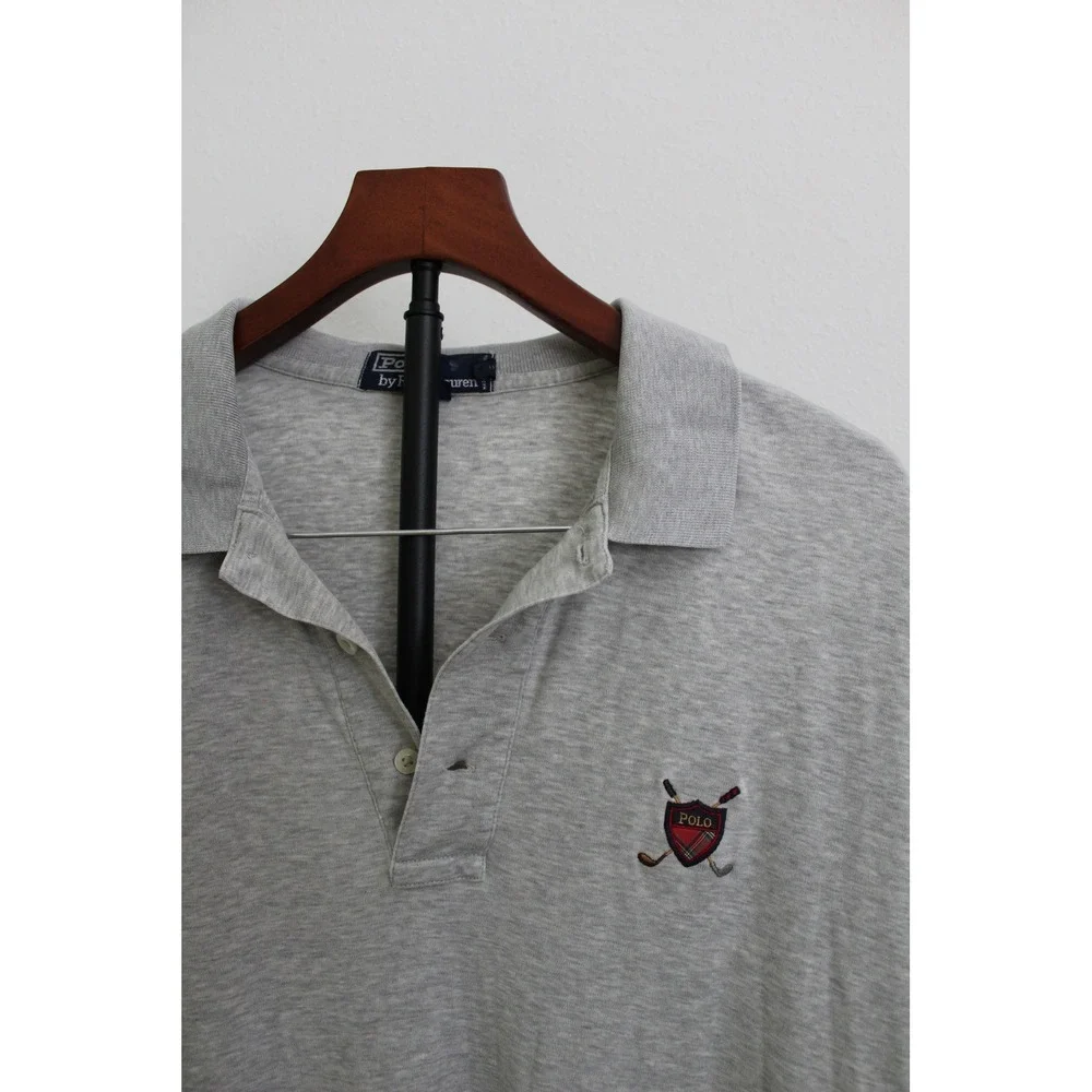 VTG Polo Ralph Lauren Men's XL Gray Golf Crest Polo Shirt Country Club Cotton